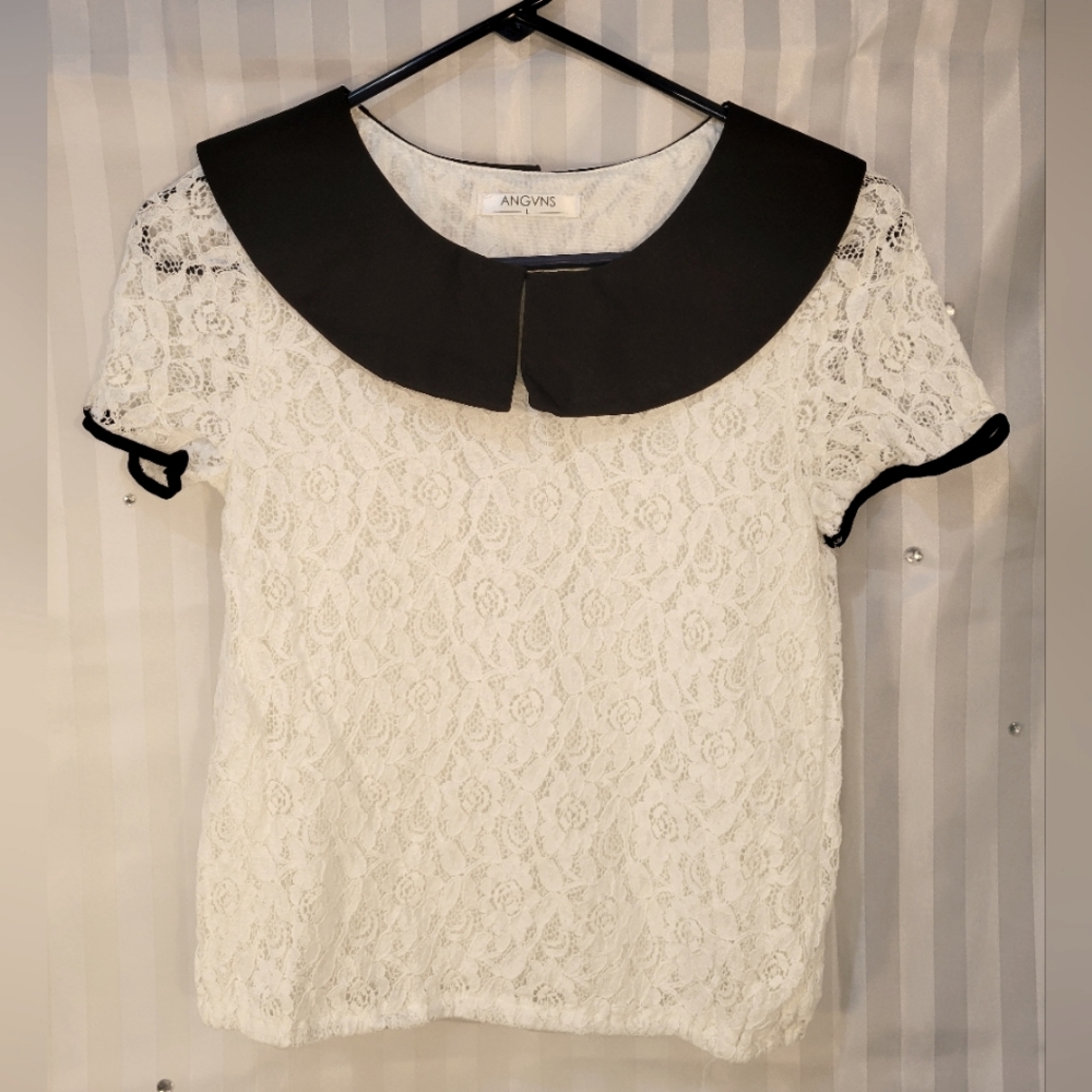 Angvns  white lace short sleeve bows on back